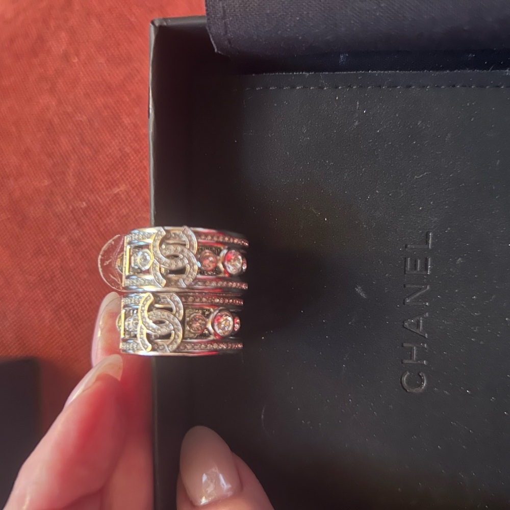 CHANEL Silver and Crystal Earrings